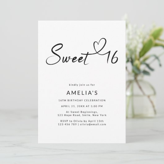 シンプルモダンScriptタイポグラフィSweet 16写真 招待状 (スタンド正面)