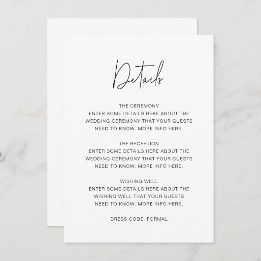 シンプルモダンScriptフォント結婚の詳細 エンクロージャーカード (正面/裏面)