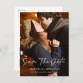 シンプルモダンScript写真の日付を保存結婚する 案内ポストカード (正面/裏面)