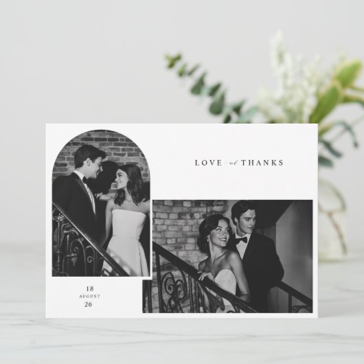 シンプルモダンScript写真結婚の サンキューカード (スタンド正面)