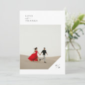 シンプルモダンScript写真結婚の サンキューカード (スタンド正面)