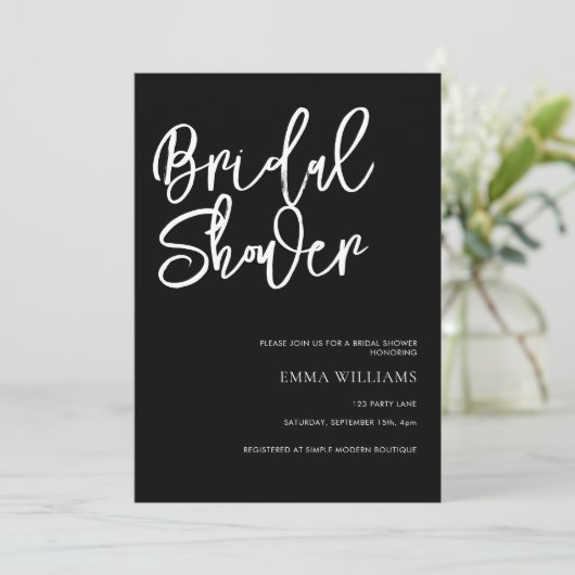 シンプルモダンScript白黒ブライダルシャワー 招待状 (スタンド正面)