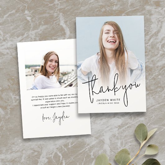 シンプルモダンScript 2写真の卒業 サンキューカード