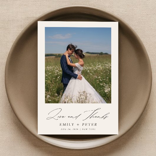 シンプルモダンScript 2写真結婚の サンキューカード