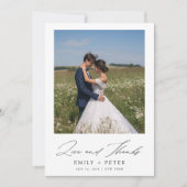 シンプルモダンScript 2写真結婚の サンキューカード (正面)