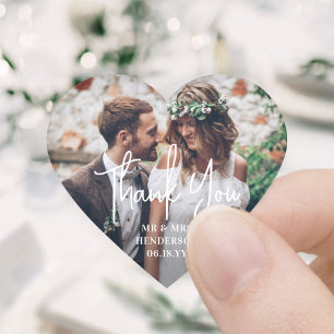 シンプルモダンScript and Photo結婚 S Thank You ハートシール