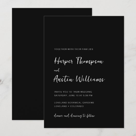 シンプルモダンScript Black結婚's 招待状 (正面/裏面)