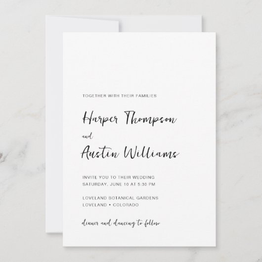 シンプルモダンScript Black And White 結婚's 招待状 (正面)