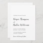 シンプルモダンScript Black And White 結婚's 招待状 (正面/裏面)