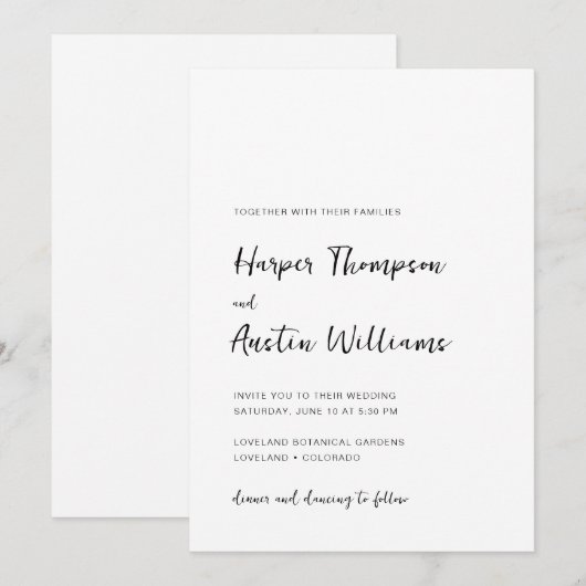 シンプルモダンScript Black And White 結婚's 招待状 (正面/裏面)