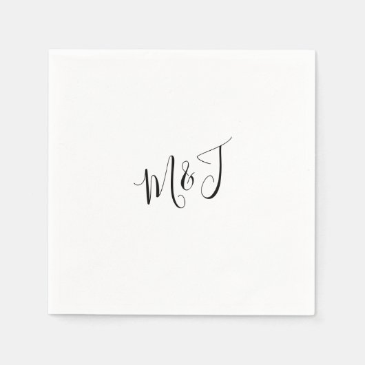 シンプルモダンScript Coule Blackイニシャル スタンダードカクテルナプキン (正面)