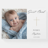 シンプルモダンScript Cross金ゴールド洗礼写真 ゲストブック (正面)