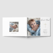 シンプルモダンScript Cross金ゴールド洗礼写真 ゲストブック (全面)