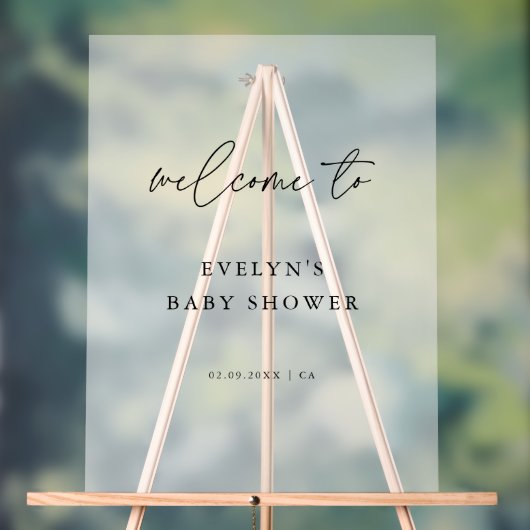 シンプルモダンScript Frosted Baby Shower Welcome アクリルサイン (ニュートラル)