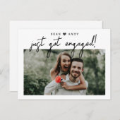 シンプルモダンScript Just得 Photo婚約した 案内ポストカード (正面/裏面)