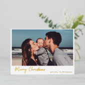シンプルモダンScript Merry Christmas Photo金ゴールド 箔シーズンカード (立ち正面)