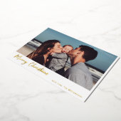 シンプルモダンScript Merry Christmas Photo金ゴールド 箔シーズンカード (回転した状態)