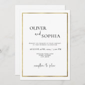 シンプルモダンScript Minimalist金ゴールドフレ結婚ーム 招待状 (正面/裏面)