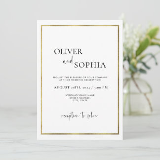シンプルモダンScript Minimalist金ゴールドフレ結婚ーム 招待状