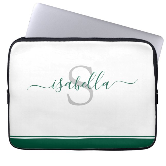 シンプルモダンScript Monogram Emerald Green ラップトップスリーブ (正面)