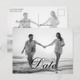 シンプルモダンScript Overlay Photo日付の保存 案内ポストカード