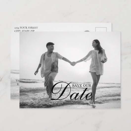 シンプルモダンScript Overlay Photo日付の保存 案内ポストカード (正面/裏面)