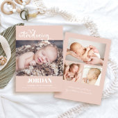 シンプルモダンScript Photo Collageピンク誕生 案内状