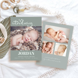 シンプルモダンScript Photo Collage Sage誕生 案内状