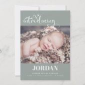 シンプルモダンScript Photo Collage Sage誕生 案内状 (正面)