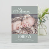 シンプルモダンScript Photo Collage Sage誕生 案内状 (スタンド正面)