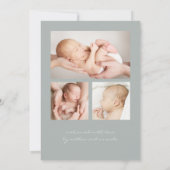 シンプルモダンScript Photo Collage Sage誕生 案内状 (裏面)