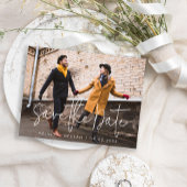 シンプルモダンScript Photo Wedding日付の保存 ポストカード