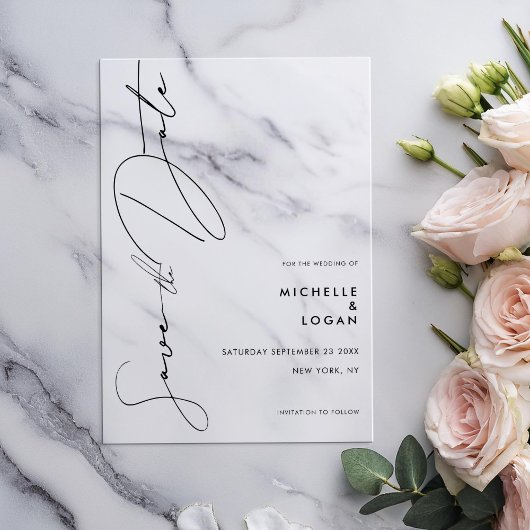 シンプルモダンScript Wedding日付の保存 アクリル招待状