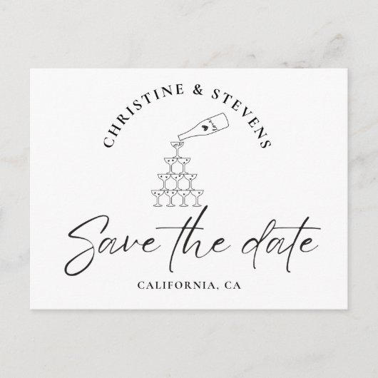 シンプルモダンScript Wedding日付の写真を保存 ポストカード (正面)