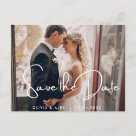 シンプルモダンScript Wedding日付の写真を保存 ポストカード