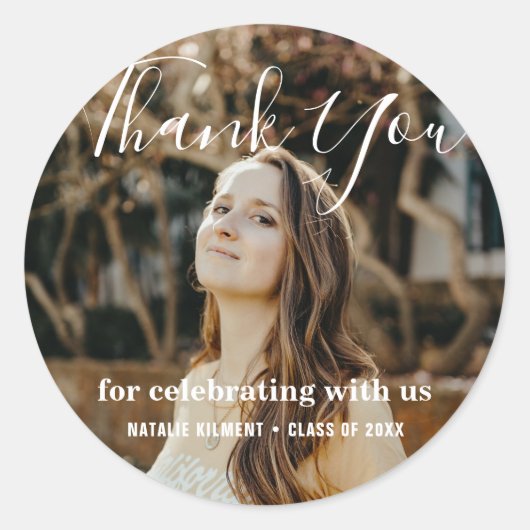 シンプルモダンThank You Photo Graduation ラウンドシール (正面)