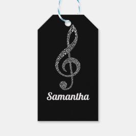 シンプルモダンTrebleクレフ、 音符記号ホワイトノート図解入りの、写真付きの ギフトタグ