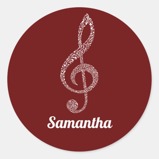 シンプルモダンTrebleクレフ、 音符記号ホワイトノート図解入りの、写真付きの ラウンドシール (正面)