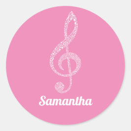 シンプルモダンTrebleクレフ、 音符記号ホワイトノート図解入りの、写真付きの ラウンドシール