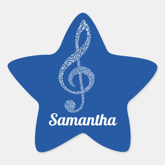 シンプルモダンTrebleクレフ、 音符記号ホワイトノート図解入りの、写真付きの 星シール (正面)
