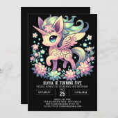 シンプルモダンUnicornデジタル誕生日 招待状 (正面/裏面)