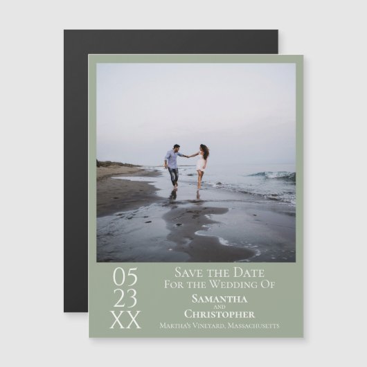 シンプルモダンWedding Save the Date Photo Sage マグネット招待状 (正面/裏面)