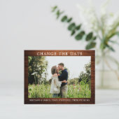 シンプルモダンWood Change The Date Photo ポストカード (スタンド正面)