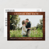 シンプルモダンWood Change The Date Photo ポストカード (正面/裏面)