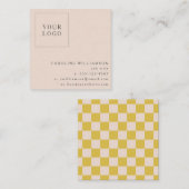 シンプルモダンYellow Checkerboardあなたのロゴカスタム スクエア名刺 (正面/裏面)