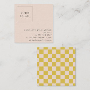 シンプルモダンYellow Checkerboardあなたのロゴカスタム スクエア名刺