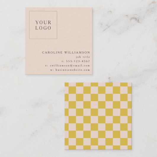 シンプルモダンYellow Checkerboardあなたのロゴカスタム スクエア名刺 (正面/裏面)