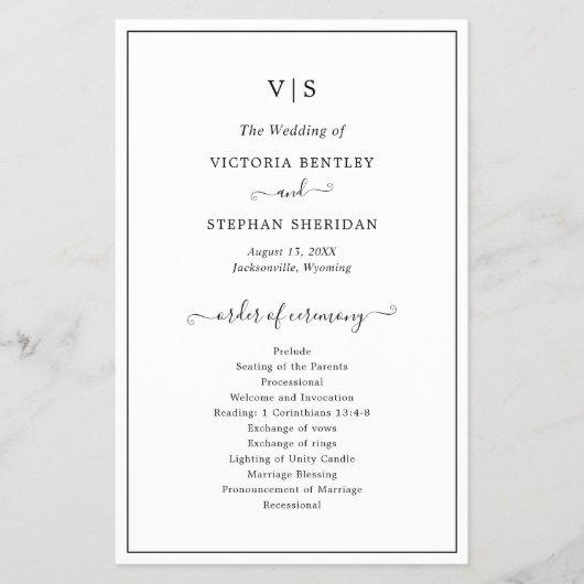 シンプルモノグエレガントラムバジェット結婚式 プログラム チラシ (正面)