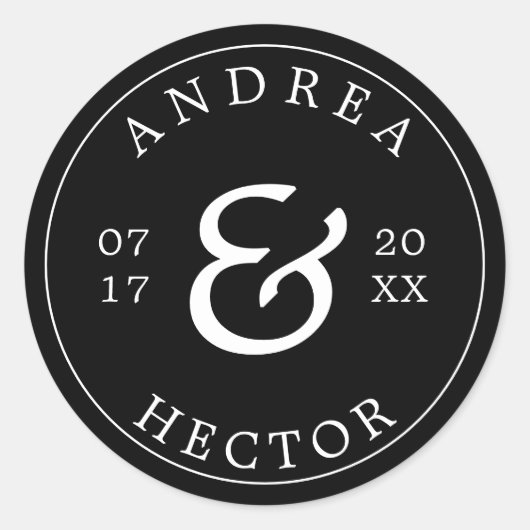 シンプルモノグエレガントラム白黒封筒用シール ラウンドシール (正面)