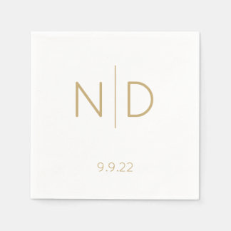 シンプルモノグエレガントラム結婚金ゴールドの日付 スタンダードカクテルナプキン